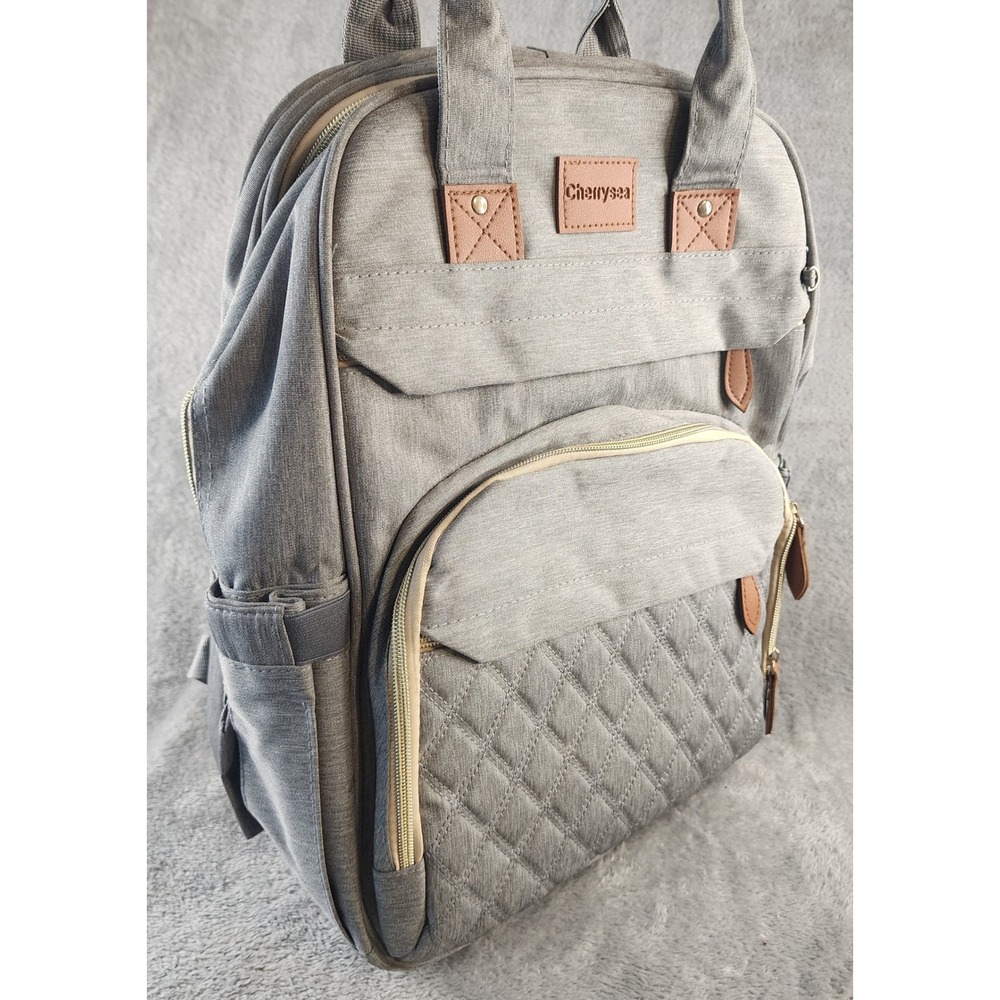 Cherrysea Diaper Bag Backpack Gray USB Charging Port Insulated Pockets Quilted